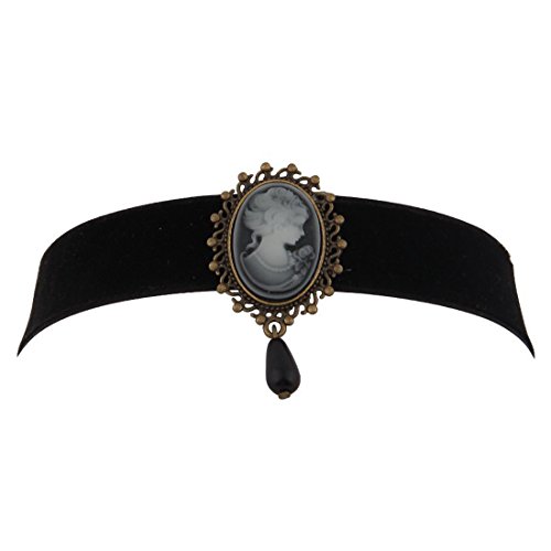 Kuiyai black choker necklace with victorian cameo penda…