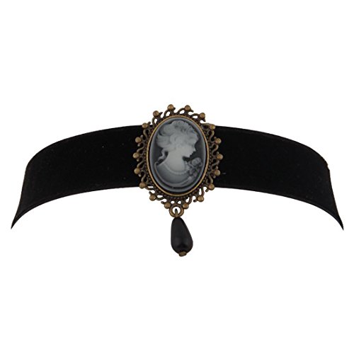 KUIYAI Black Choker Necklace with Victorian Cameo Pendant and Black Bead (Cameo with black)