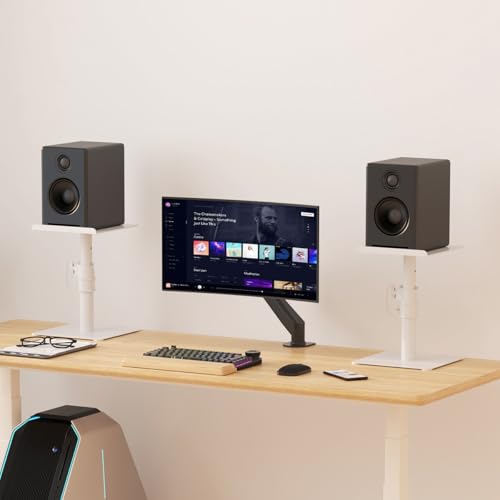 suptek Desktop Speaker Stand (2-Pack) - Universal Table Shelves for Bookshelf Speakers (White, SDM001TW)