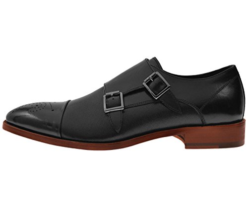 Asher Green Mens Dress Shoes, Genuine Calf Leather Cap Toe, Comfortable Double Monk Strap Black