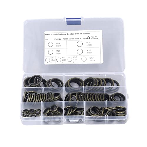 Oil Seal Washer ,110 Pcs O Rings Bonded Washers M6 M8 M10 M12 M14 M16 M18 M20 Good Sealing Rubber Bonded Seal Oil Gasket Metal Sealing Washer for High Temperature Industry