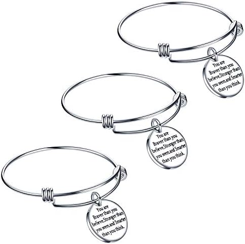 You are Braver Stronger Smarter than you think Inspirational Expandable Bangle Bracelet Women
