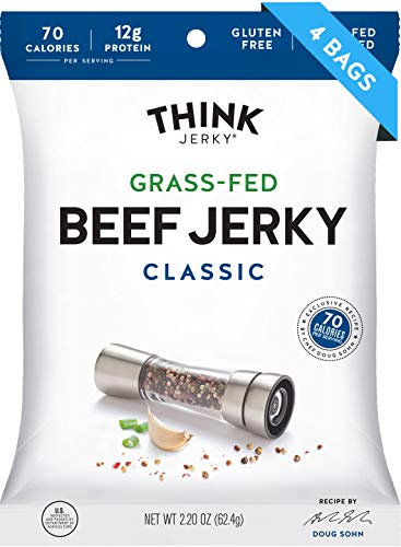 Think Jerky - Classic Flavor, Beef Jerky, 100% Grass-Fed, Healthy Low-Calorie Snack, Low Carb Snack, Gluten-Free, 2.20 Ounce (4 Count)