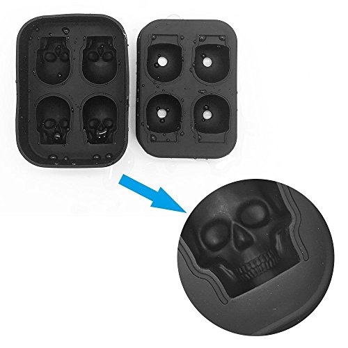 3D Totenkopf Silikon Eiswürfelform, Eiswürfelschalen Eiswürfelbehälter Eiswürfelbereiter für Whisky, Cocktails, Saft… – Bild 3