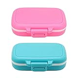 Meta-U Small Pill Box Supplement Case for Pocket or Purse - 3 Removable Compartments Travel Medication Carry Case - Daily Vitamin Organizer Box (Pink+Blue)