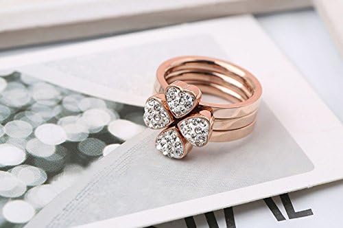 Chariot Trading wholesale 18k rose gold plated jewelry clover three in one ring CZ crystal Titanium Stainless Steel ring LR008R (SIZE : 7)