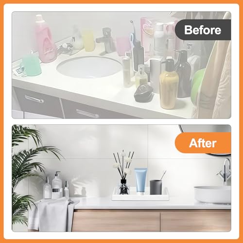 2 Pieces Silicone Bathroom Tray, Rectangular Silicone Decorative Tray, Bathroom Sink Trays, Bathroom Vanity Tray for Soap, Jewelry, Cosmetics, Towels, White 22 X 10.3 X 2 Cm