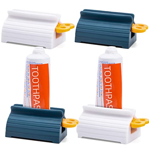 LOVEINUSA Toothpaste Dispenser, 4PCS Plastic Toothpaste Squeezer Toothpaste Roller Tube Holder Toothpaste Seat for Hair Gel Ketchup Ointments