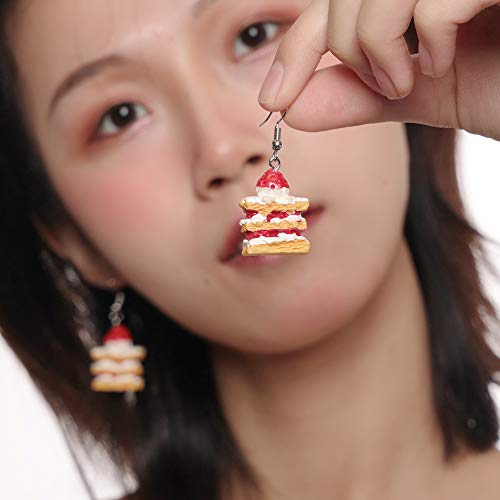Strawberry Cake Earrings Lightweight Resin Pendant Earrings Cute Mini Imitation Food Earrings For Girls And Women Cake Dessert Earrings - Thumbnail 4