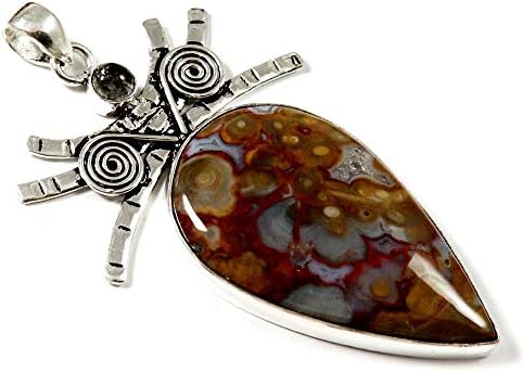 Goyal Crafts Natural Palm Root Agate,Rutilated Quartz Pendant Silver Plated Jewelry GPB126
