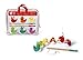Janod Ducky Fishing Game - Bath Time Fishing Game with Wooden Fishing Pole and 6 Rainbow Ducks - J03246