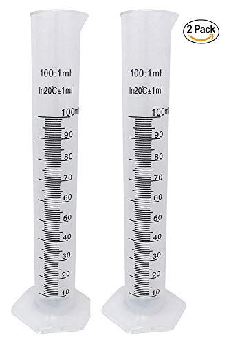 Plastic Graduated Cylinder Flask Set - 100ml Science Test Tube Beakers, 2-Sided Measuring Lines - Printed and Molded Graduations (Pack of 2) - Thumbnail 4