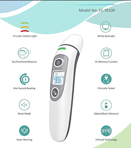 Thermometer for Fever Ear and Forehead, Thermometer for Baby, Kid and Adult，Multifunction Digital Medical Infrared Thermometer