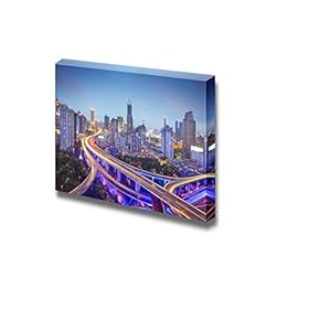 Canvas Prints Wall Art - Shanghai, China Aerial View Over Highways Beautiful Evening View | Modern Wall Decor/Home Art Stretched Gallery Canvas Wraps Giclee Print & Ready to Hang - 12" x 18"