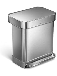 simplehuman Rectangular Step Trash Can with Liner Pocket, Nano-Silver Clear Coat Brushed Stainless Steel