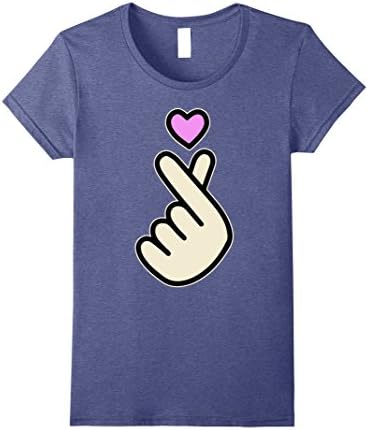 Women's Cute Finger Heart I Love You Saranghae T-Shirt Small Heather Blue