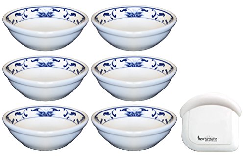 Ceramic Side Sauce Dish and Pan Scraper, 3 Inch, 2 Ounce, Blue Lotus, 6-Pack