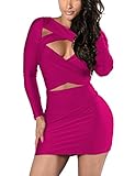 Women's Long Sleeve Cut Out Bandage Bodycon Party Clubwear Dress M Rose Red