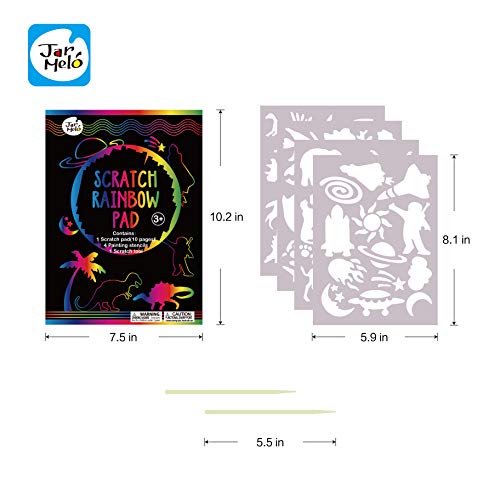 Jar Melo Scratch Off Pad Rainbow Paper Painting Notebook 20 Big &Thick Sheets with 4 Painting Stencil Colorful Scratch Board Art for Adults and Kids - Thumbnail 6
