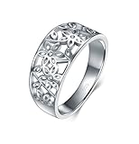 BORUO 925 Sterling Silver Ring, High Polish Tarnish Resistant Comfort Fit Victorian Leaf Filigree Vintage Style Ring