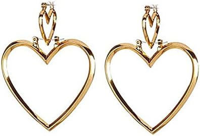 JOW Hot Sale 1 Pair Women Hoop Gold Double Heart Earrings Dangle Hollow Ear Studs
