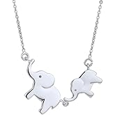 Vanbelle Sterling Silver Jewelry - Rhodium Plated with 925 Stamp - Mother and Calf Elephant Pendant - Mother's Collection Necklace for Women - Chain 16" long + 2" extender