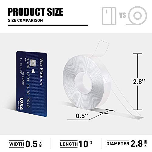 Double Sided Tape Heavy Duty 0.5 in x 10 ft x Single Roll, (Transparent) Heavy Duty Removable