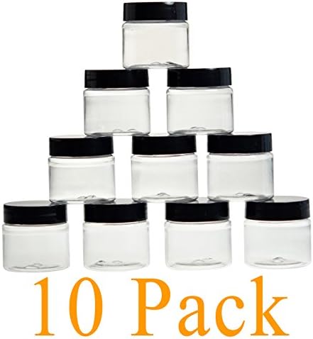 1oz Jars/Containers with Lids 30G / 30ml - Bulk, 1 Ounce Small Clear Cosmetic Jars with Screw Cap - Sample Containers with Lids for Pills, Powders, Ointments, Makeup, Liquid - BPA Free Plastic (10)
