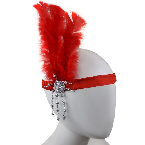 Sofias Closet 1930'S 1920'S Charleston Headdress Fancy Feather Flapper Headband Gangster Mol Regular Red Headpiece