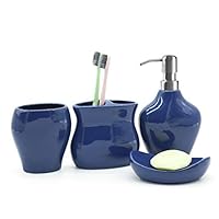 FORLONG FL3029 Ceramic Bathroom Accessories Set,4 Piece Bathroom Ensemble Set with 1 Toothbrush Holder,1 Toothbrush Cup, 1 Soap Dispenser, 1 Soap Dish (Teal)
