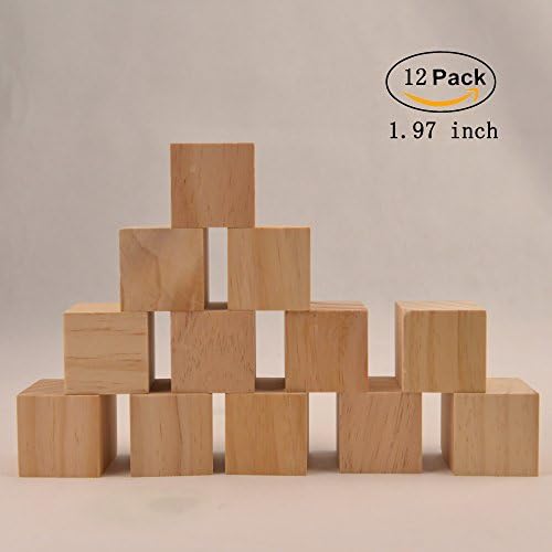 Glitz Star 12pcs Solid Wooden Craft Blocks Cubes DIY Crafts Carving Art Supplies for Children Gift,2inch