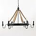 UNITARY Brand Antique Metal Flaxen and Black Hemp Rope Wheel Candle Chandelier with 6 E12 Bulb Sockets 240W Painted Finish