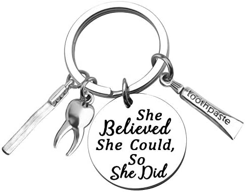POTIY Dental Hygienist Gift Dentist Gift She Believed She Could Dentist Keychain Inspirational Jewelry Dentist Assistant Graduation Jewelry