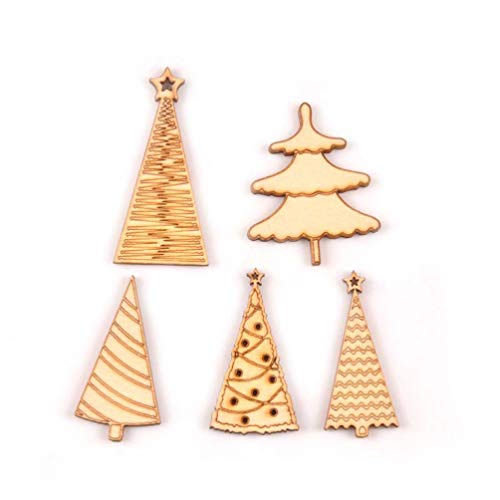 MILISTEN 50 Stks Kerst Opknoping Houten Ornament Diverse Kerstboom Vorm Uitsparingen Versieringen Leuke Houten Boom Stukken Voor Kerstversiering (Gemengd) - Afbeelding 5