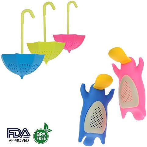 5 pcs Umbrella and Platypus Loose Leaf Tea Infuser Diffuser Steeper Strainer for Cup Mug Glass Teapot Set - Cute Gift for Tea Lovers