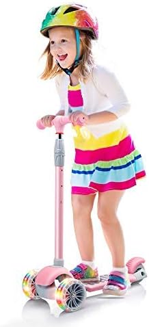 Scooters for Kids Kick Scooter Height Adjustable 3 PU Wheels Wide Deck Scooters Boys Girls Gifts for Children 3-12 Year Old (Pink)