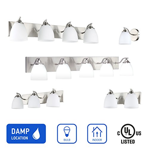 OSTWIN 5-Light Bath Bar Light Up or Down, Interior Bathroom Vanity Wall Lighting Fixture VF42, 5x60 Watt E26 Socket, Satin Nickel Finish with Opal Oval Cone Glass Shade, UL Listed