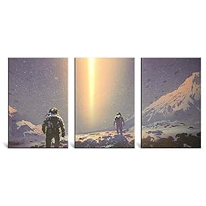 3 Panel Canvas Wall Art - Astronaut Find New Space - Giclee Print Gallery Wrap Modern Home Art Ready to Hang - 16"x24" x 3 Panels