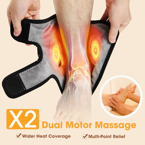 2Pcs Heated Foot Massager, Rechargeable Heated Ankle Brace with Vibration | Ankle Heating Pad with 6 Heat 3 Vibration Modes Timer