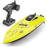 UD08 Remote Control Boat: for Pools, Lakes & Rivers, Fast RC Boat for Adults & Kids with 2.4Ghz Radio Controller, self-righting Remote Control Electric Toy Boats, Included Two Batteries, Yellow