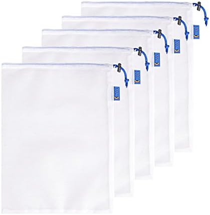Kmool Eco-friendly Reusable &amp; Washable Grocery Mesh Bags Set (Blue, 5 packs， 10 x 12")