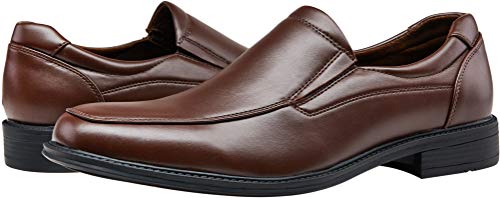 VEPOSE Men's Slip on Dress Shoes Formal Square Toe Loafer Oxfords(9,Loafers-Brown)
