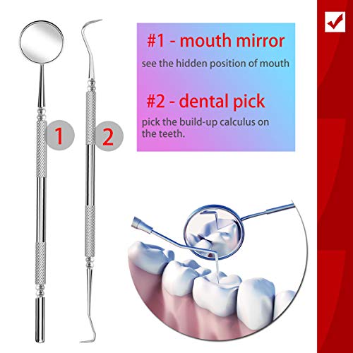 Dental Tools Cbiumpro 6 Pack Teeth Cleaning Tools Professional Dental Hygiene Kit Plaque Scraper Tartar Remover Dental Pick Mouth Mirror for Dentist, Adults, Kids, Pet Dogs With Leather Carrying Case - Thumbnail 3