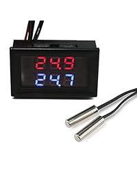 DROK termómetro digital, termómetro con pantalla LED doble, medidor de temperatura digital de alta precisión con sonda de sensor de temperatura NTC resistente al agua ...
