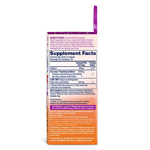 AZO BLADDER CONTROL WITH GO-LESS® & WEIGHT MANAGEMENT DIETARY SUPPLEMENT | HELPS REDUCE OCCASIONAL URGENCY* | PROMOTES HEALTHY METABOLISM* | SUPPORTS A GOOD NIGHT’S SLEEP* | 48 CAPSULES