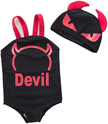 YYA Baby Swimmingsuit Devil With Swimming Cap (6T(35-40kg), Black)