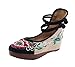 AvaCostume Women's Embroidery Floral Strappy Round Toe Platform Wedges Cheongsam 43 Black