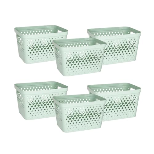 Glad Plastic Storage Basket Set, Value Pack of 6 | Open Storage Bins for Shelves, Bathroom, Pantry, Closet | Nesting Organizer Boxes with Handles, 4 Gallon, Sage