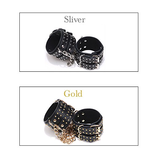 Black Furry Handcuffs Plush Faux Leather Rivets Punk Wrist Cuffs For Women Men Adult Play With Stronger Metal Clips