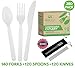 Ecoridge Disposable Compostable Cutlery Silverware Utensils Set - 380pc (140 forks, 120 spoons, 120 knives) - Eco Biodegradable Plastic Utensils Compostable Cutlery Heavy Duty Fork Spoon Knife Set